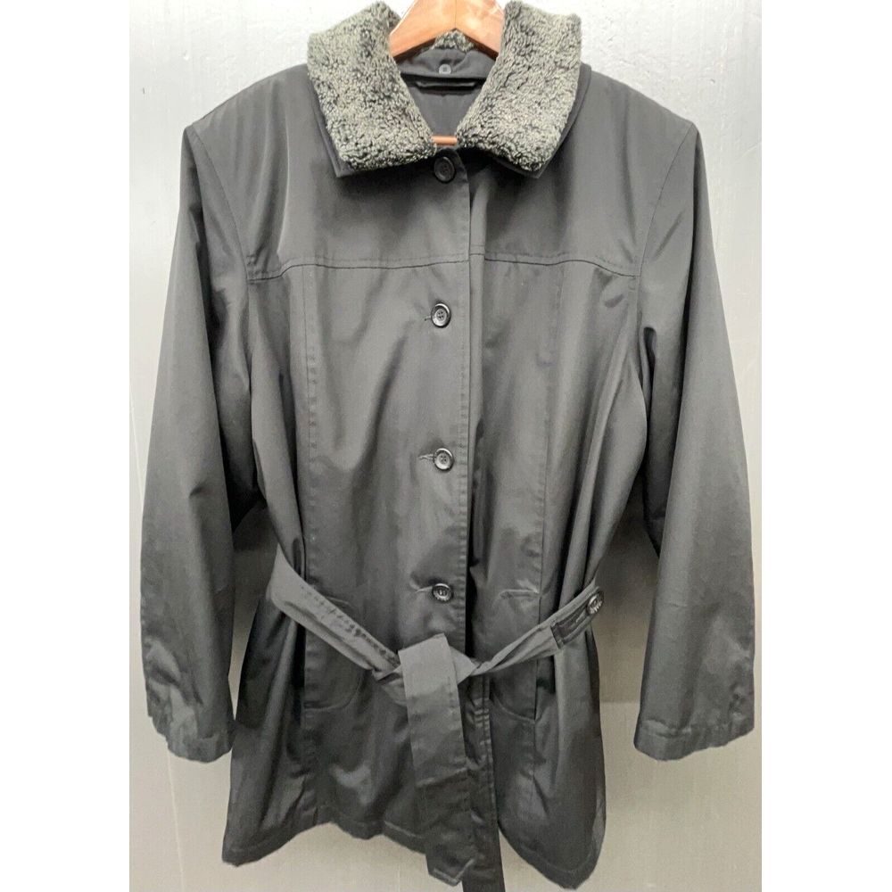 Braetan Coat Women 2X Black Button Up Belted Removeable Collar Versatile Coat